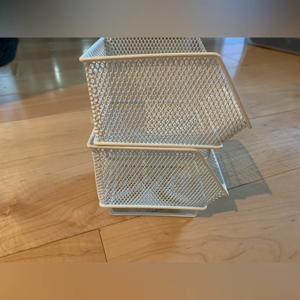 Container Store Stackable White Office Organizer Trays
